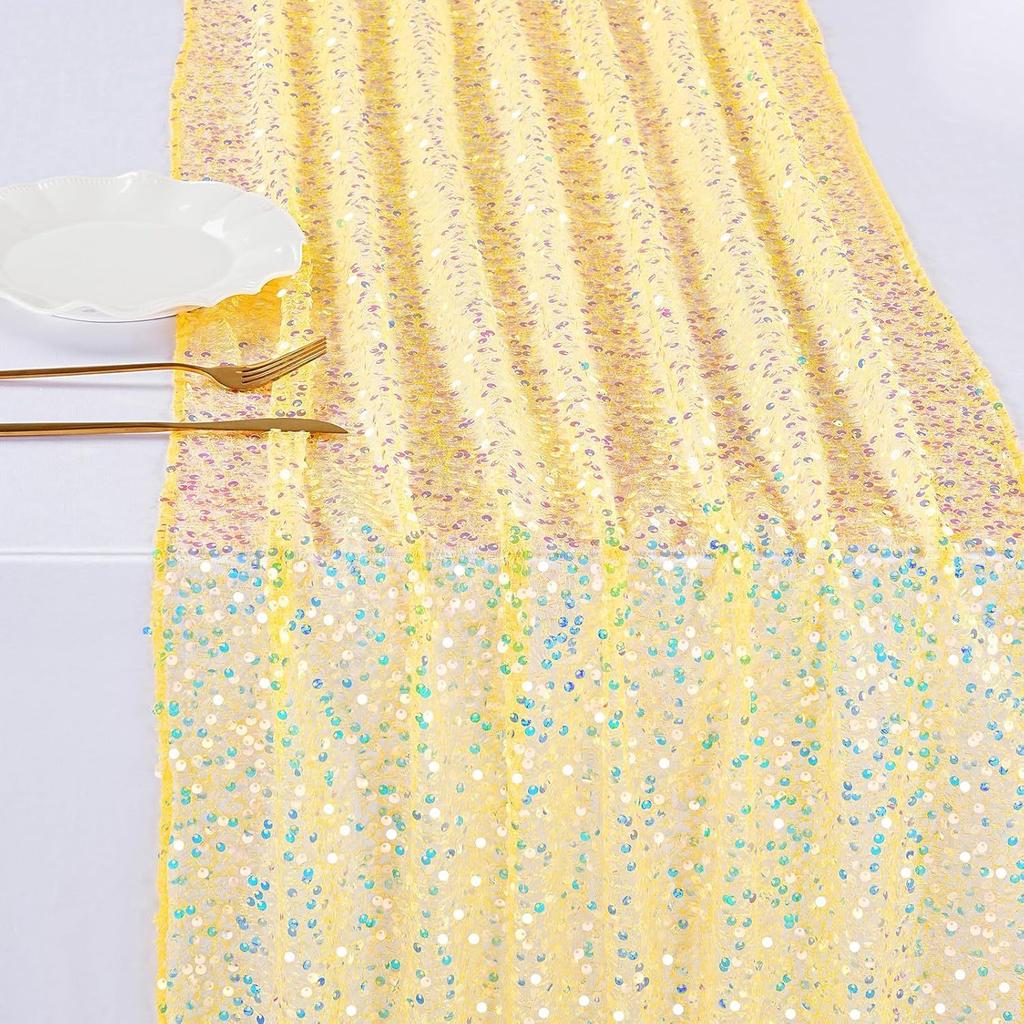 Iridescent Sequin Table Runner, Glitter Sequin Table Runner for Mermaid Birthday Indoor Outdoor Wedding Birthday Party Supplies