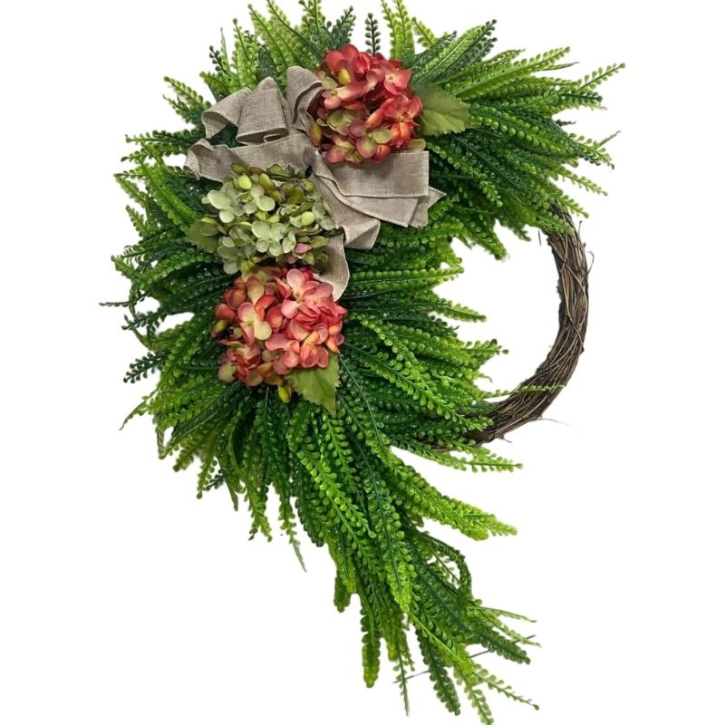 Рустикальный цветочный венок Настенное украшение Ротанговая рама С искусственными цветами гортензии Украшение Для интерьера