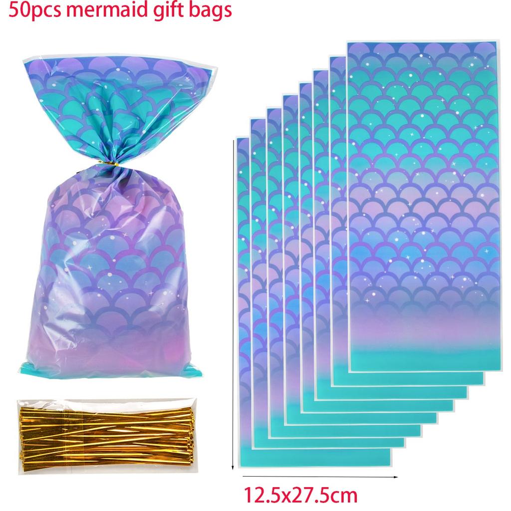 50 шт. Пластиковые подарочные пакеты «Хвост русалки», упаковочная сумка для конфет, печенья, сумка для угощений «Русалка», украшение для дня рождения девочки, вечеринки по случаю рождения ребенка