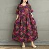2025 Plus Size Summer Dress Women Casual Vintage Long Dress Floral Printing Loose Shirt Dress Maxi