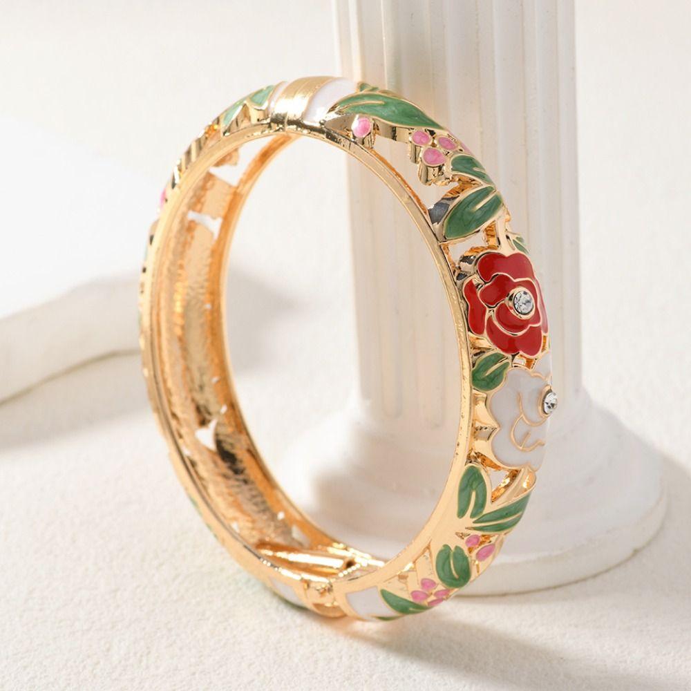 Эмалевый браслет-манжета с полым цветочным узором, двойной браслет, женский браслет на руку, винтажный браслет-клуазонне, женский