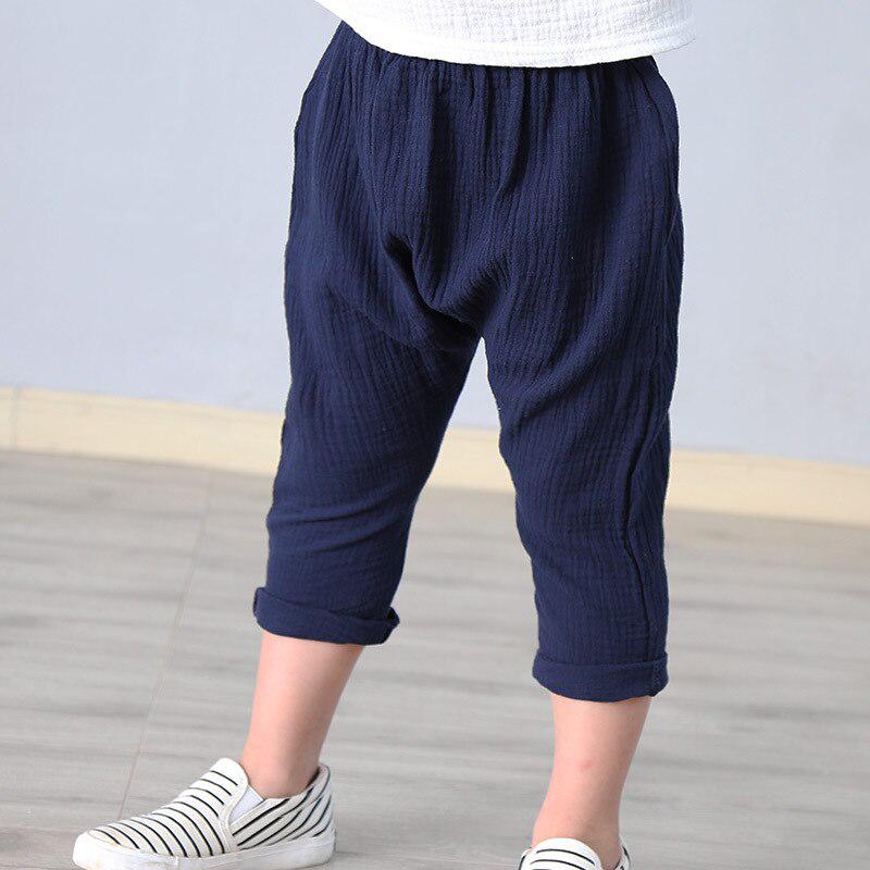 YUBAOBEI Summer Boys Pants Solid Linen Pleated Harem Pants Baby Girls Elastic Waist Nine Points Pants Kids Clothes 0-7Y Children Clothing