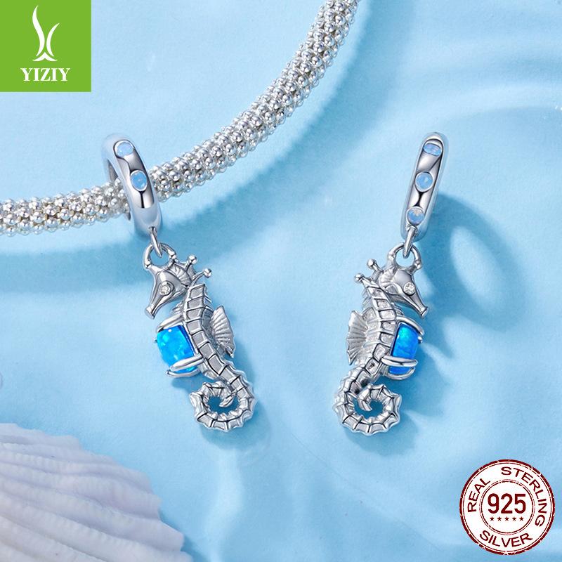 Подвеска Морской конёк из серебра S925, DIY браслет, бусина-шарм, серебряная бусина 925 пробы, аксессуары для ювелирных изделий