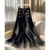 Private Fashion Black Mesh Spliced Midi Skirt With High Waist For Women