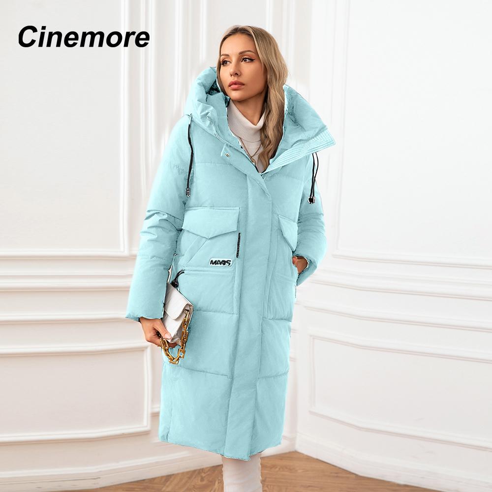 Cinemore Женская куртка, зима 2024, теплые длинные парки, верхняя одежда с капюшоном, женская одежда, модный пуховик, женское пальто 06