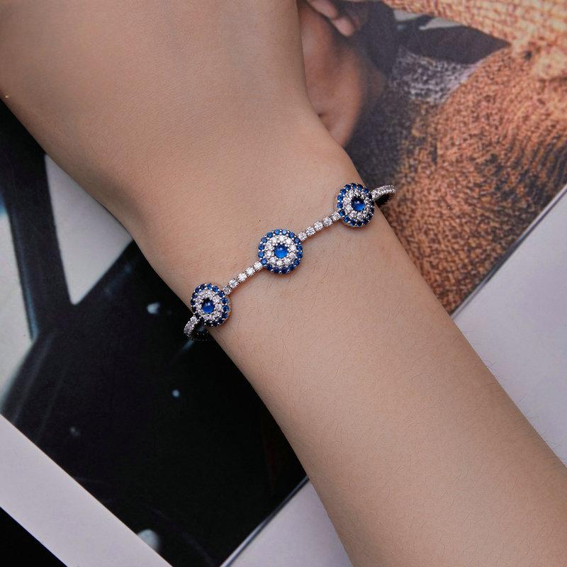 New S925 Silver Devil's Eye Bracelet Cross-border Manufacturer Wholesale Platinum Plated Blue Eyes Lucky Bracelet