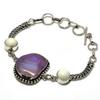 Purple Druzy Slice White Coral Gemstone 925 Silver Plated Bracelet 6-8"