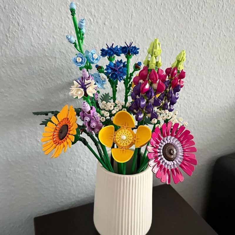 Вечный цветок Романтические розы Букет полевых цветов Кирпичные блоки Искусственный цветок Конструктор Блок Игрушки Детский подарок Строительный блок