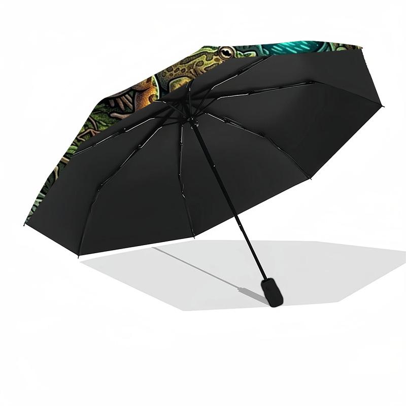 Jungle Frog Forest pattern umbrella, portable and foldable design, 8 ribs, a casual accessory for Halloween, Christmas, and birthday gifts.