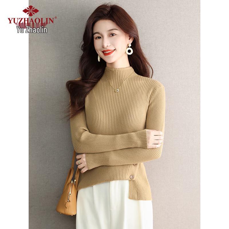Yuzhaolin Women's Ribbed Half-High Collar Knit Sweater