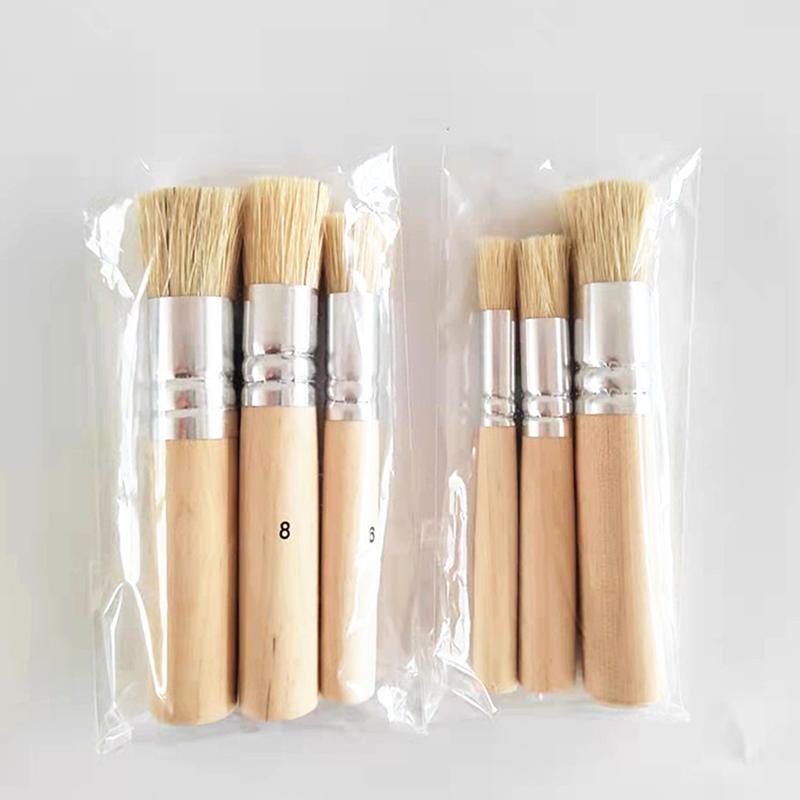 3 шт. Деревянная трафаретная кисть Diy из натуральной щетины, идеально подходящая для акриловой краски, дерева, масляной живописи