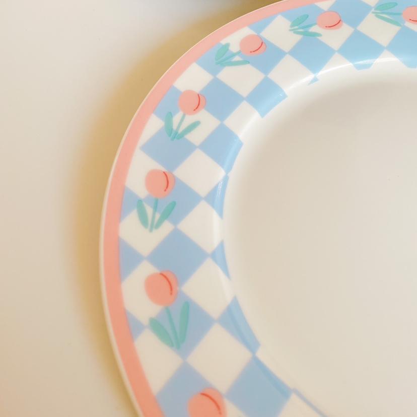 Ins Style, красивая, красивая тарелка с шахматным узором, сине-белая керамическая тарелка с тюльпанами, десертная тарелка для торта, салата, завтрака, подарок