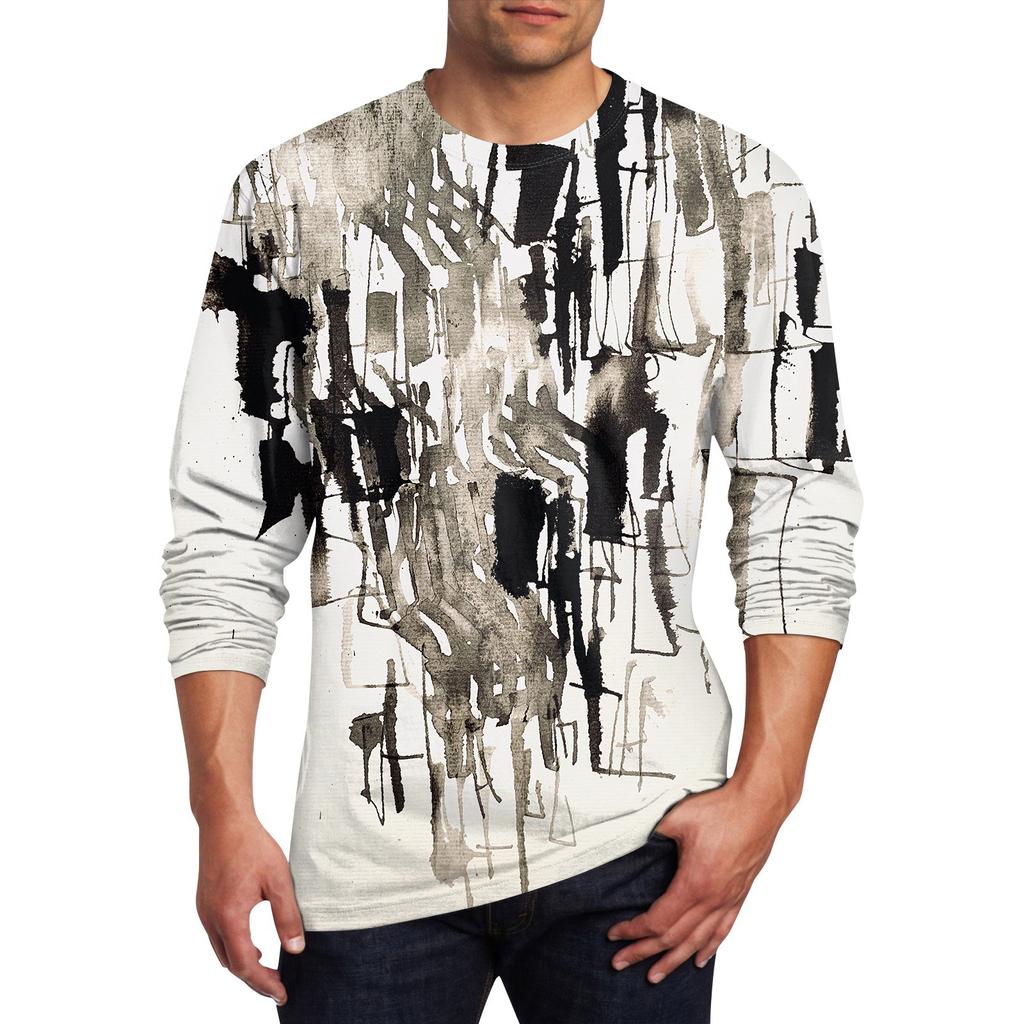 Муж. Футболка Круглый вырез Одежда Одежда На открытом воздухе Длинный рукав С принтом Модельер Винтаж