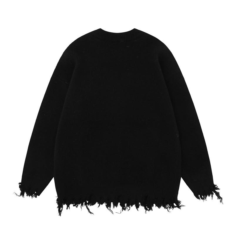 Unisex Streetwear Knit Sweater With Distressed Design Jacquard Loose Fit Fall