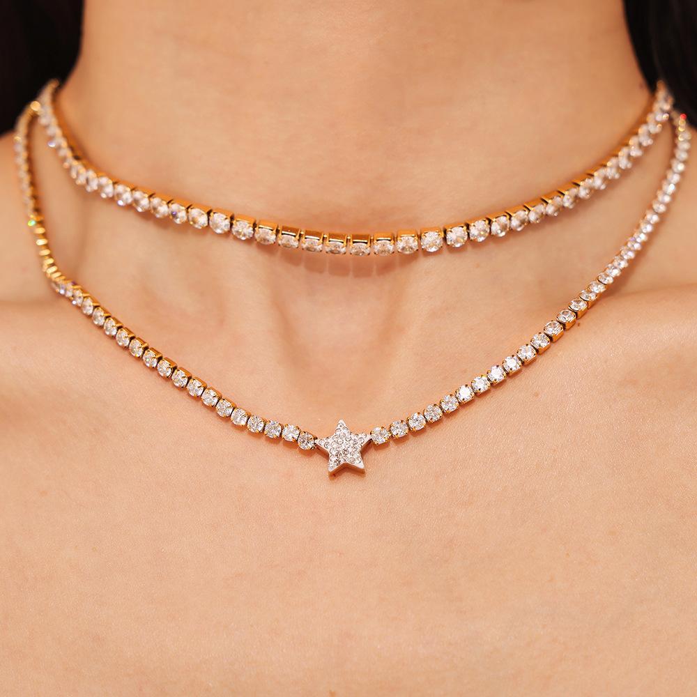 Light Luxury Niche Full Diamond Zircon Necklace Neck Chain Titanium Steel Chain Plated With 18K Real Gold Non-Fading Jewelry