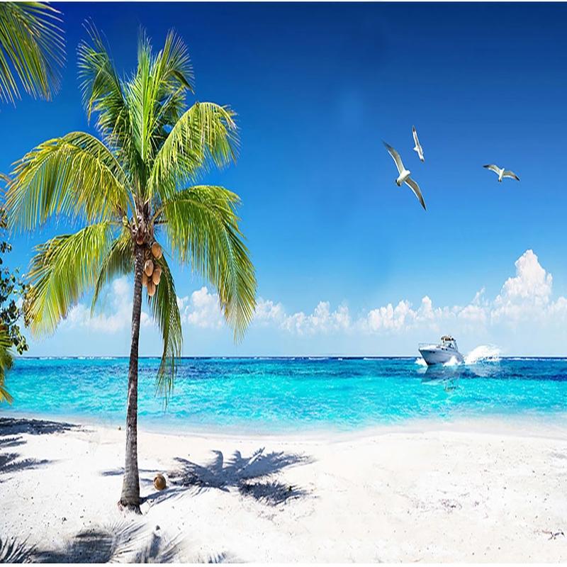 Современный простой 3D пляжный пейзаж с кокосовой пальмой фото обои для гостиной прикроватный фон настенная 3D фреска
