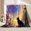 1PC Black Cat Night Sky Cartoon Art Blanket Warm Soft Fluffy Kids Adult Luxury Gifts for Sofa Bed Home Outdoor Travel Camping