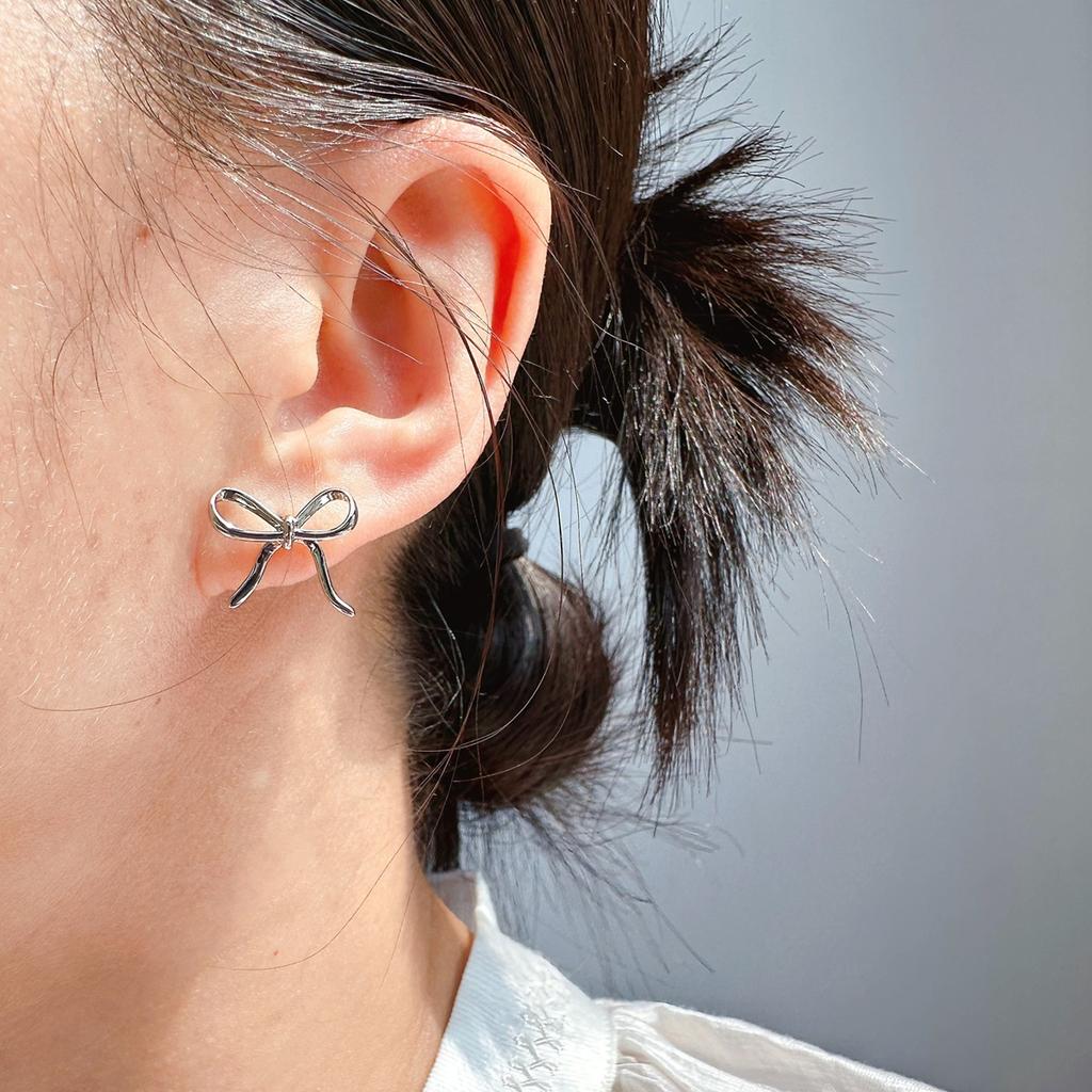 Copper-Plated Real Gold Exquisite Small Bow Stud Earrings Female Simple Student Daily Commute Versatile Temperament Earrings 346
