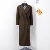 Brown Lapel Woolen Coat Synthetic Fabric Women's Double Breasted Long Sleeve Warm Coat Straight Tube Version Autumn and Winter