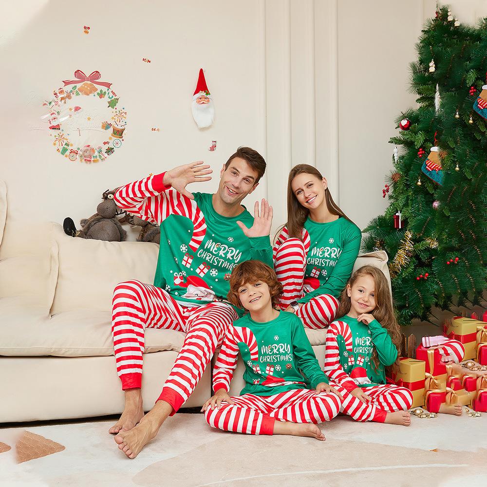 Christmas Red Stripe Green Family Pyjamas Adults Women Nightwear Pajamas Sets