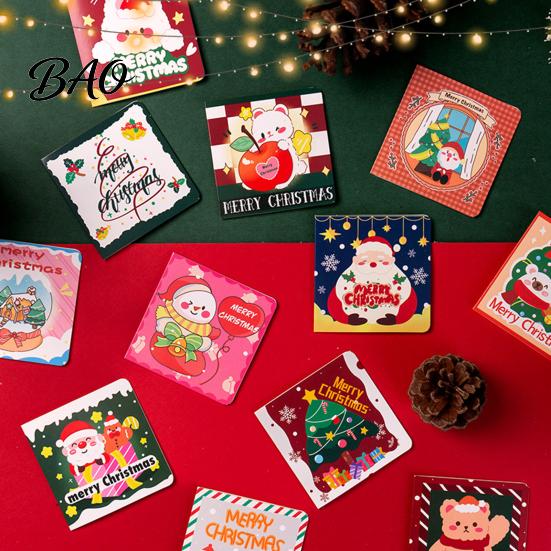Merry Christmas Cards 10Pcs Greeting Set, Folding Cartoon Blank Santa Claus Note Cards, Festive Blessing for Holiday Gift