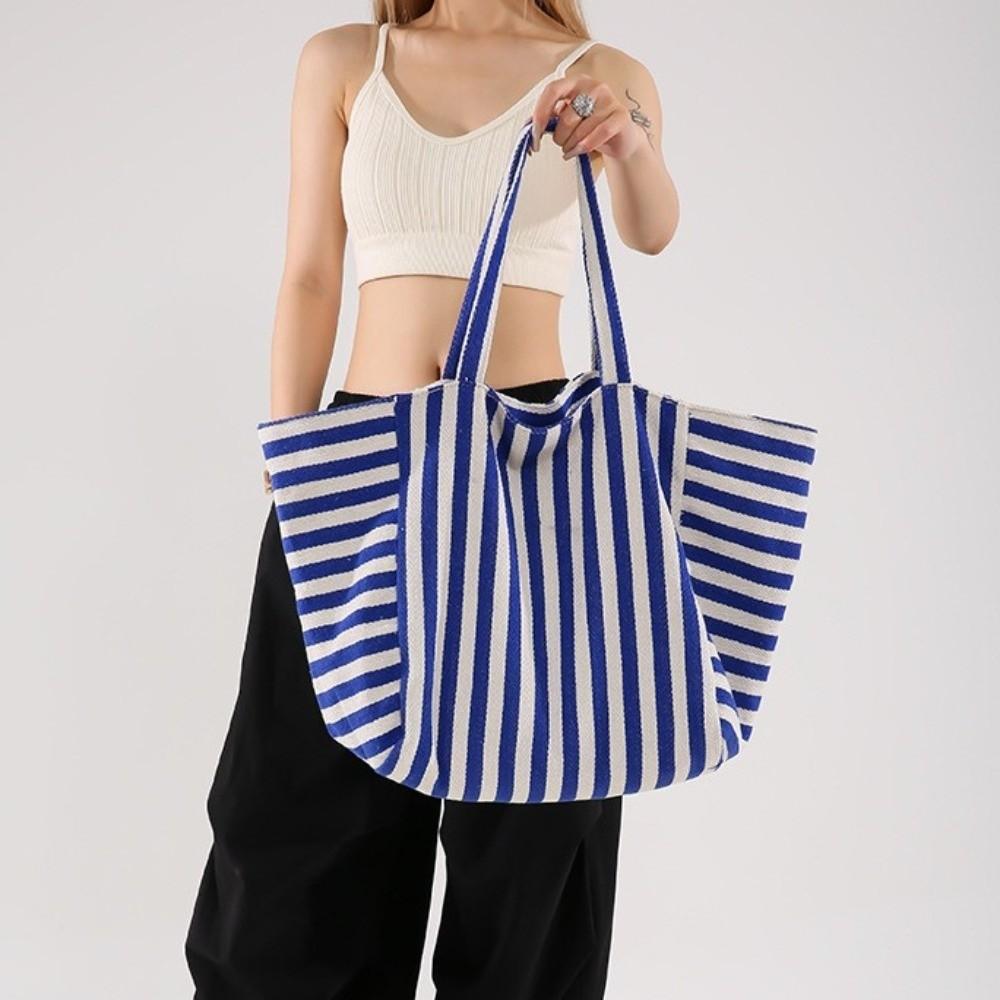 Shopping Bag Cloth Shoulder Bag Canvas Felt Handbag Versatile Stripe Underarm Bag Travel