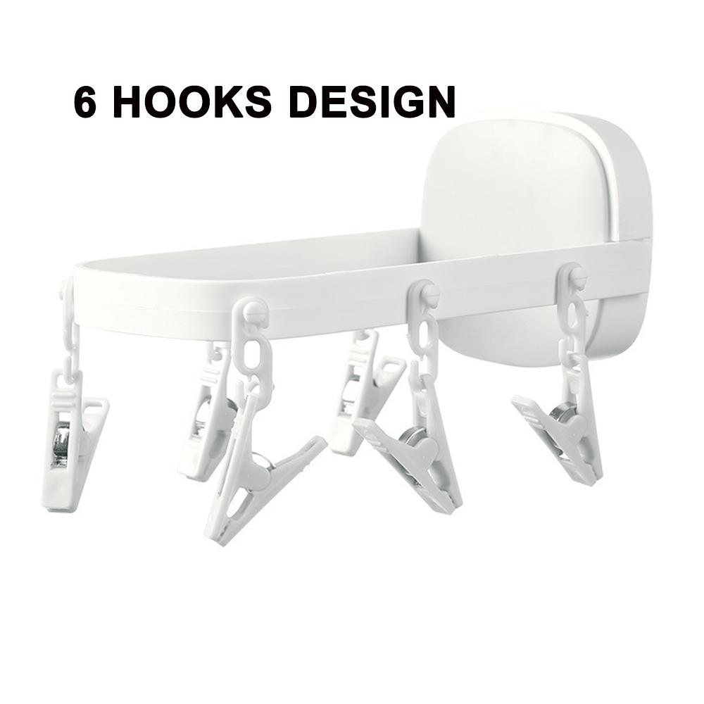 1Pcs Terrace Folding Portable Plastic 6 Holes Hanger Wall Hanging Self-adhesive Travel Clothes Drying Rack Organizer Shelf