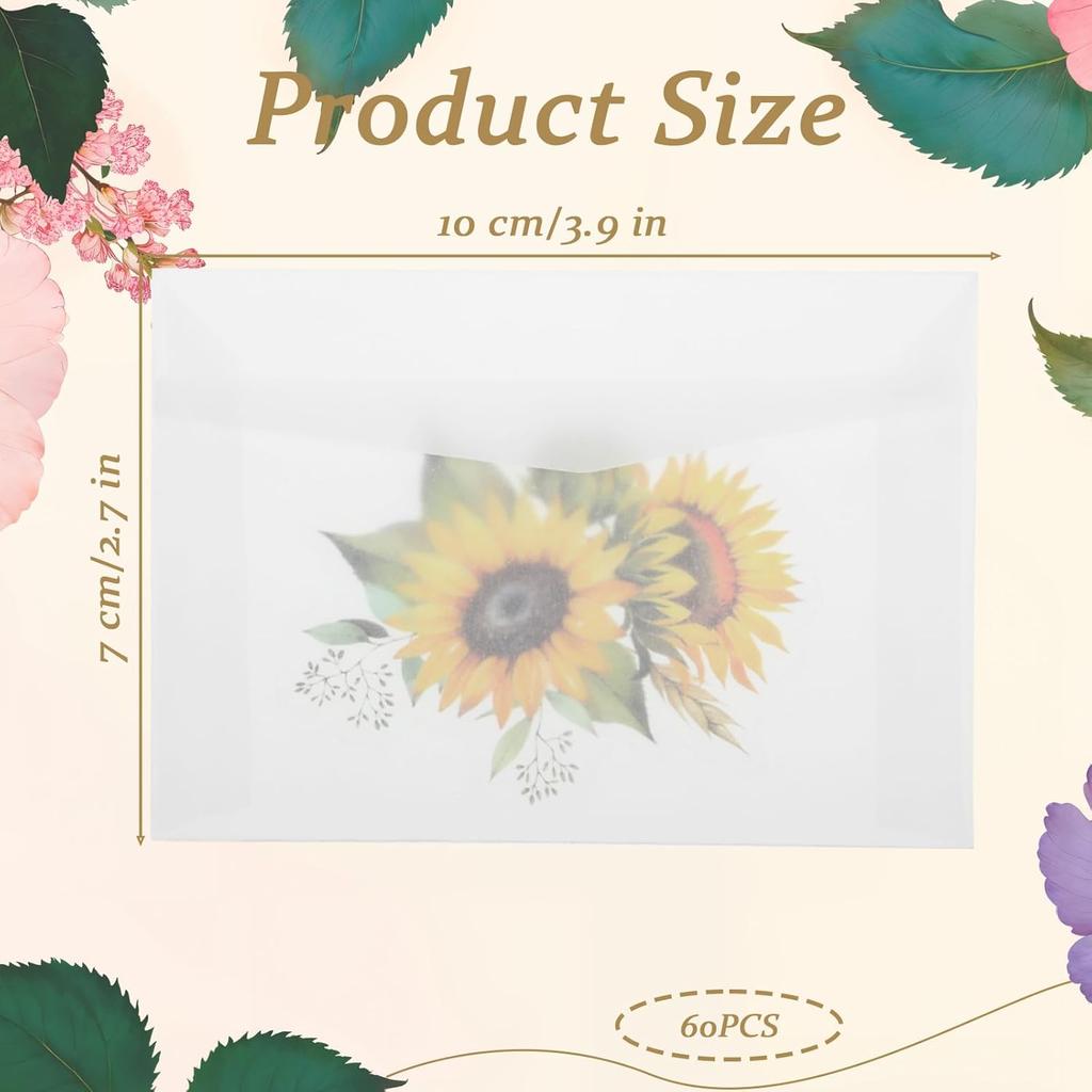 60 Pack 2.7x3.9 inches Vellum Envelopes Glassine Envelopes Translucent Envelope Self Sealing Mini Envelope for Seeds Stamps Co Gifts