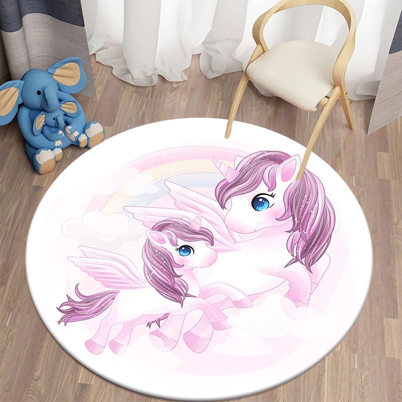 Детские коврики с единорогом для гостиной, детские коврики с животными, детские игровые круглые коврики в детскую комнату, домашний декор, напольные коврики