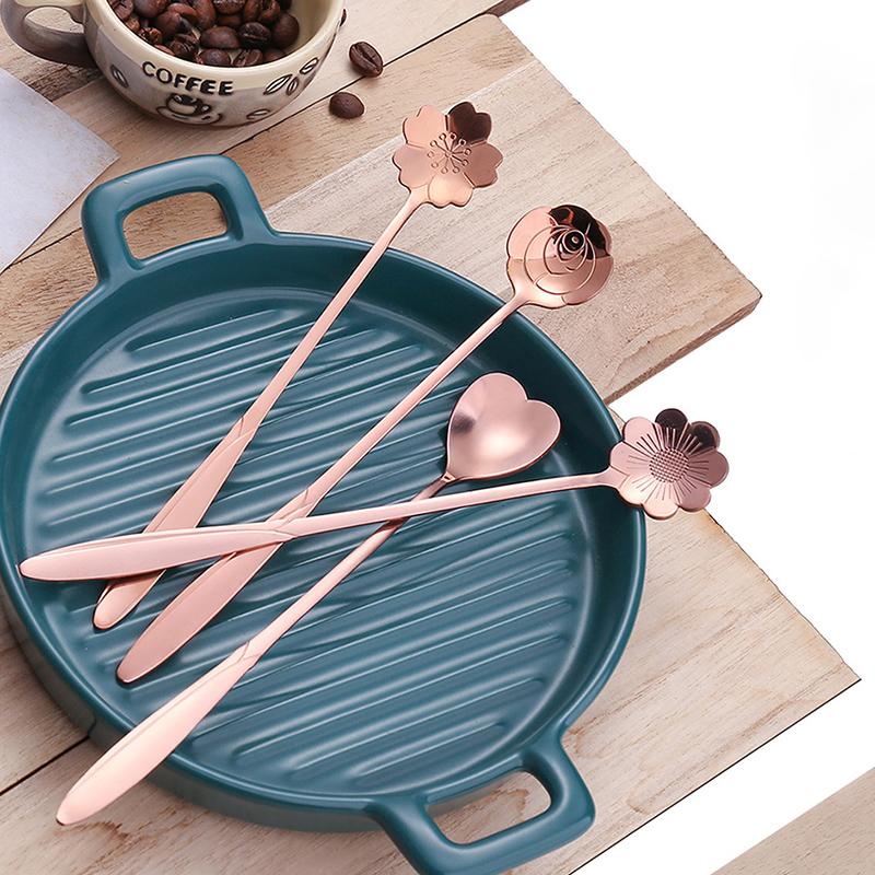 Набор из 4 цветочных ложек, маленькая чайная ложка, кофейная ложка, милая десертная ложка для мороженого, серебряная золотая посуда из нержавеющей стали, аксессуары