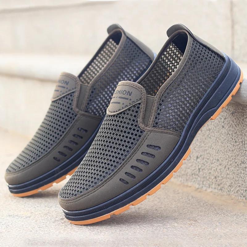 Fashion Men Casual Sports Shoes Summer Men Old Beijing Cloth Shoes Breathable Casual Dad Shoe Elderly Shoe Slip on Mesh Hombre
