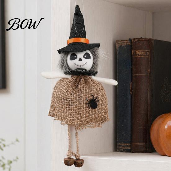 Halloween Holiday Decoration Hanging Decoration, Spooky Pumpkin/Ghost/Witch/Black Cat Doll Ornament with Decorative Witch Statue Burlap Skirt