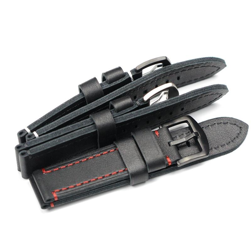 18, 19, 20, 21, 22 мм, мягкий черный с белыми, красными швами, ремешок из натуральной кожи для Samsung S2 S3, военный большой ремешок для часов Pilot