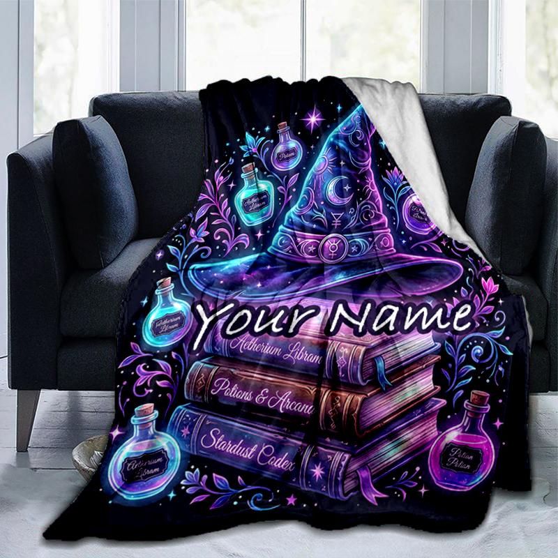 1PC Custom Name Witchcraft Spell Book flannel blanket versatile,all-season throw suitable for the living room,bedroom,camping,travel,and gift