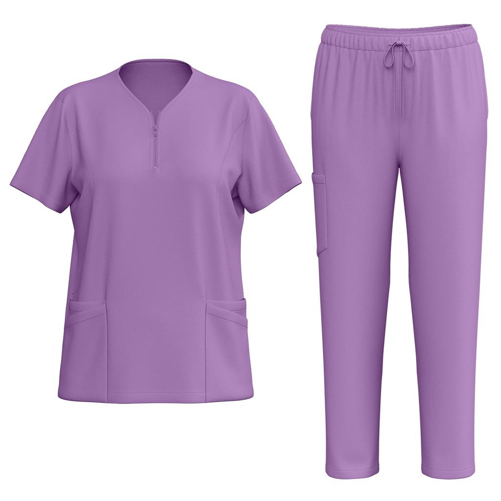 Women's Uniforms Quick-drying Fabric Zipper Collar With Pockets Short-sleeved Pants Solid Color Caregiver Workwear Suit