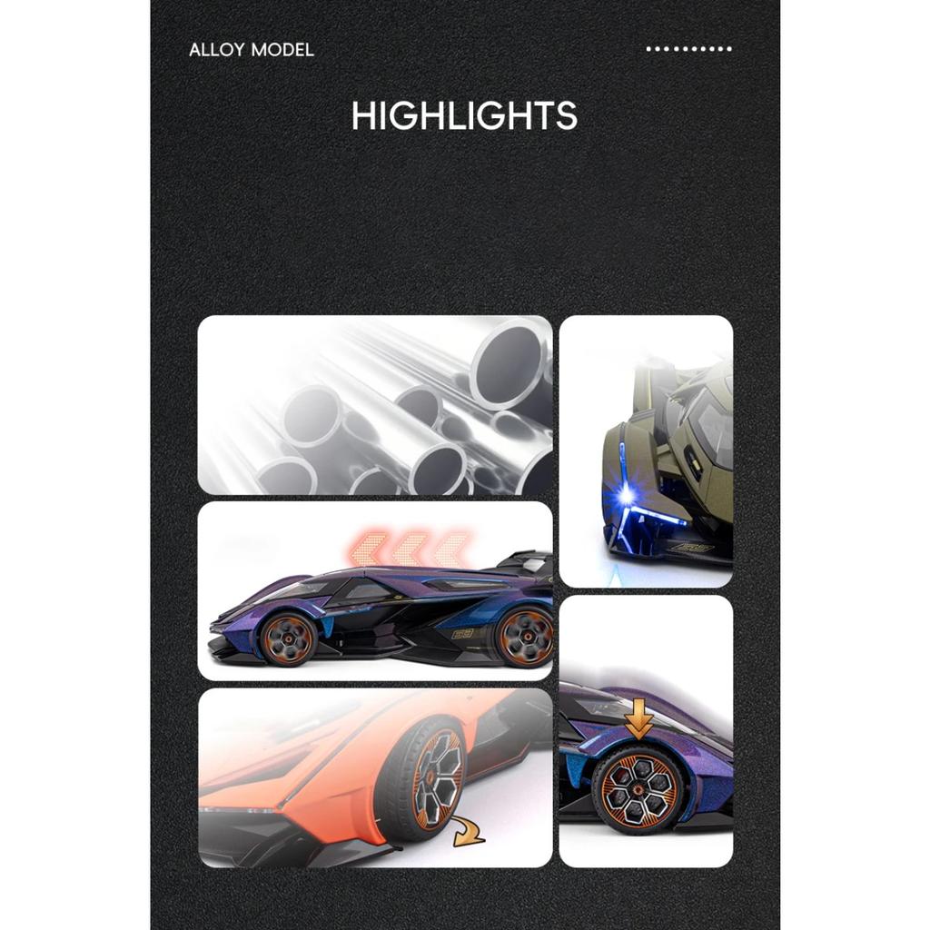 1/18 Lamborghini Vision Gran Turismo V12 GT Суперкар Сплав Модель автомобиля Звук и свет Инерционный Детская игрушка Коллекционные предметы Подарок на день рождения