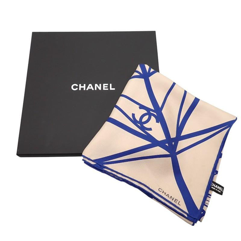 CHANEL  scarf beige/blue silk Women