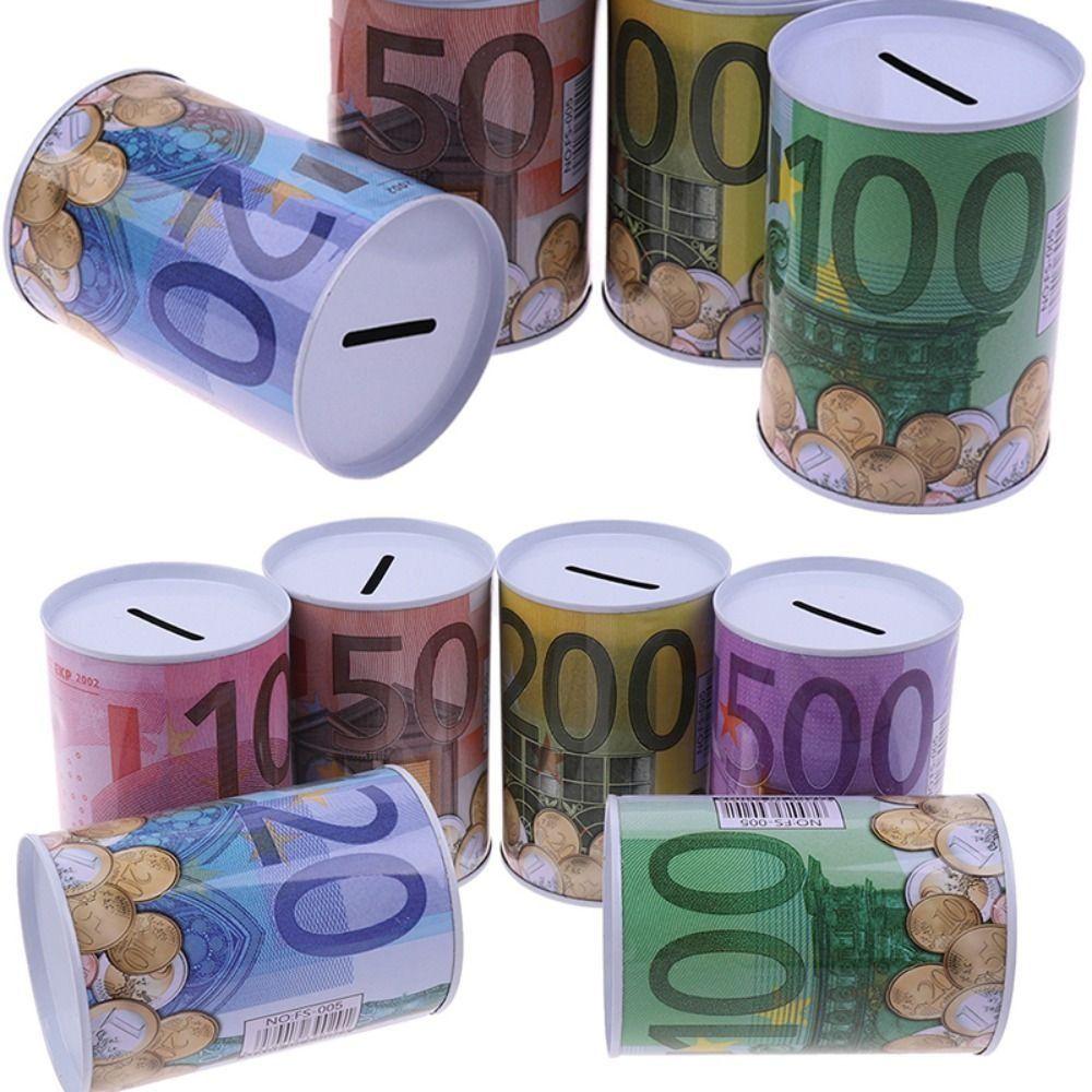 Cylinder Tinplate Durable Euro Decorative Money Box Coins Deposit Boxes Storage Box Money Bank