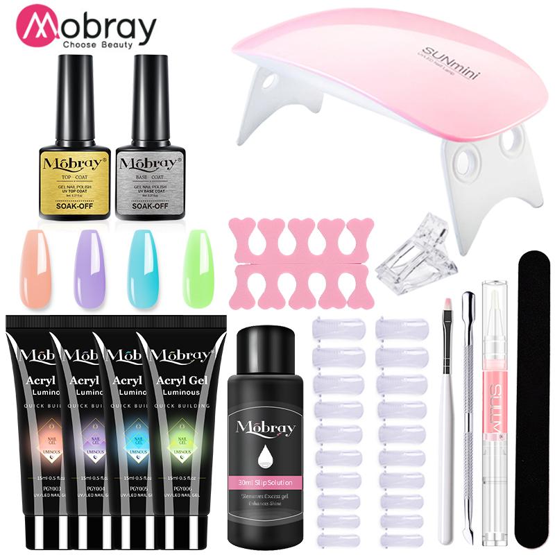 Mobray 15/8/5PCS Poly Extention Gel Set For Manicure Gel Extension Set Color Nail Tip Form Crystal UV Gel Slice Brush Nail Gel