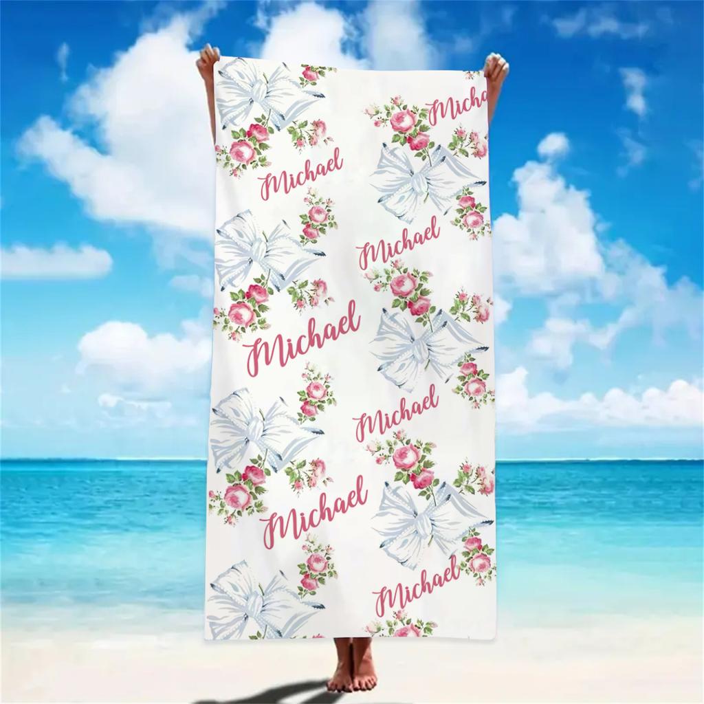 Personalized Big Bow Name Beach Towels For Kids Girls Trip Customize Pool Party Bath Towel With Name Graduation Birthday Gift