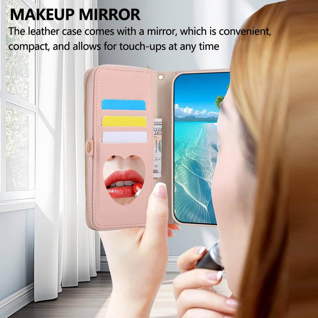 WEFOR Кошелек-чехол через плечо для Samsung Galaxy A57 A56 A55 A35 A34 A26 A23 A17 A16 A15 A14 A07 A06 Ремешок Держатель для карт Зеркало