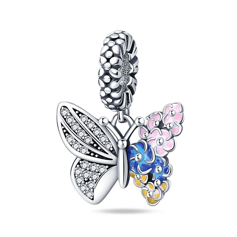 925 Silver Gem Butterfly Dragonfly Flowers Charms Pendant Fit Pandach 925 Bracelets DIY Little Fresh Jewelry