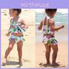 Charming 2pcs Girls Ruffle Floral Bikinis Set Featuring Adorable Flamingo Design