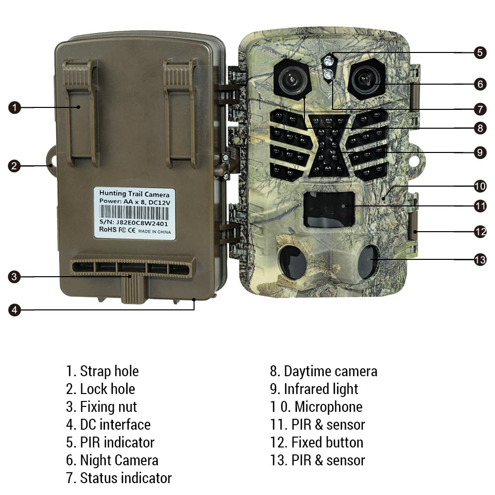 Камеры для наблюдения за дикой природой с функцией ночного видения, активируемой датчиком движения, водонепроницаемая камера для слежения 4K, 48 МП, дикая природа