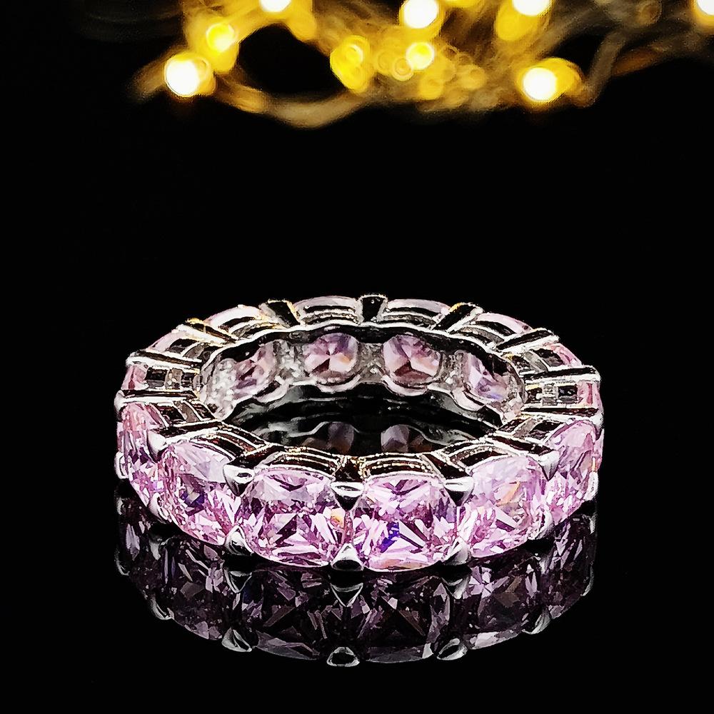 Eternity 925 Sterling Silver Engagement Wedding Band Rings Sets for Women Bridal Princess Cut Diamond Promise Party Jewelry Gift