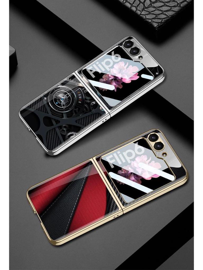 Чехол для складного телефона Samsung Z Flip 6 с уникальным рисунком и механической крышкой-раскладушкой из стекла