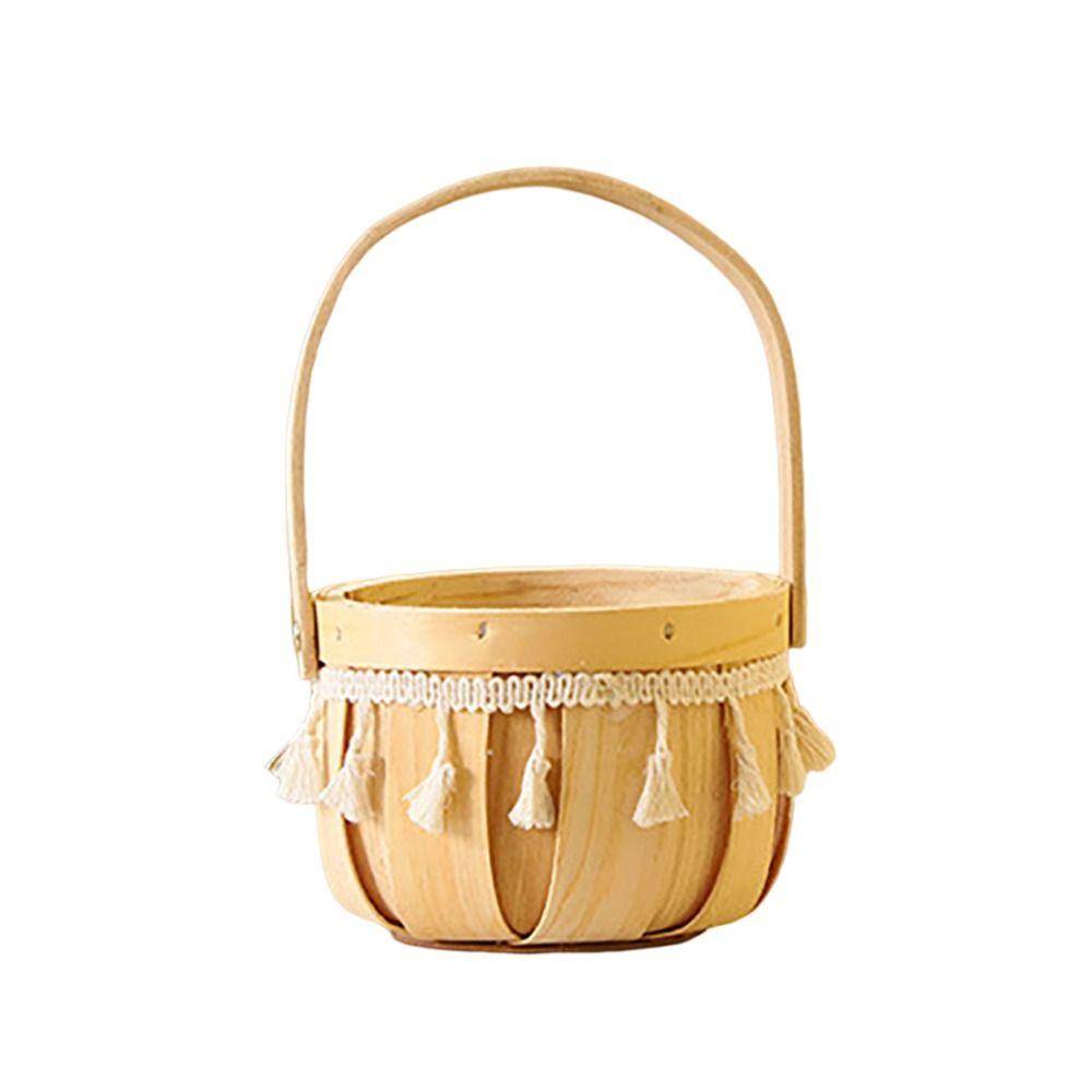 Lace Tassel Flower Arrangement Basket Wood Storage Baskets Creative Braid Flower Baskets Event
