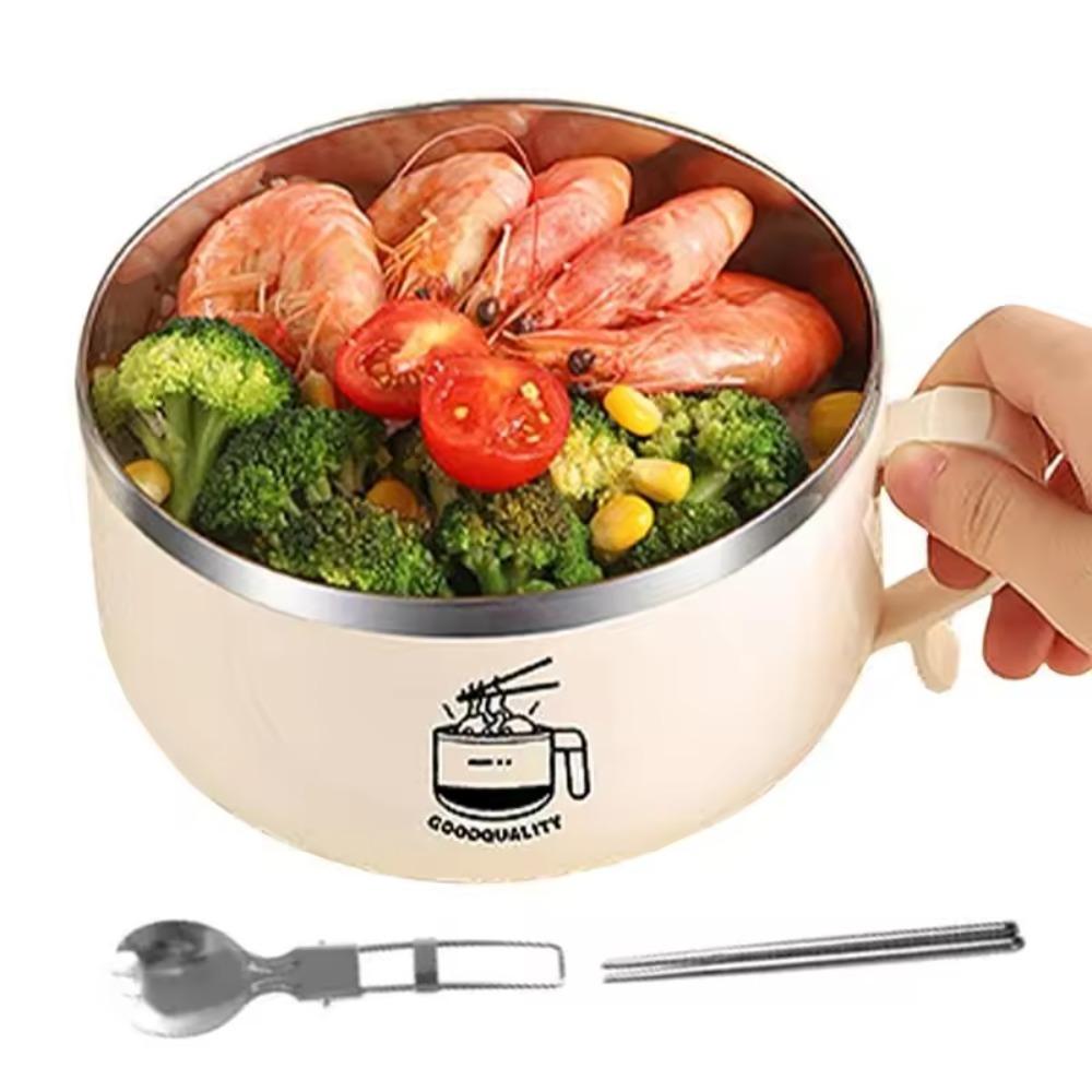 with Chopsticks and Fork Instant Noodle Bowl 1300ml Lunch Box Portable Ramen Bowl  Student