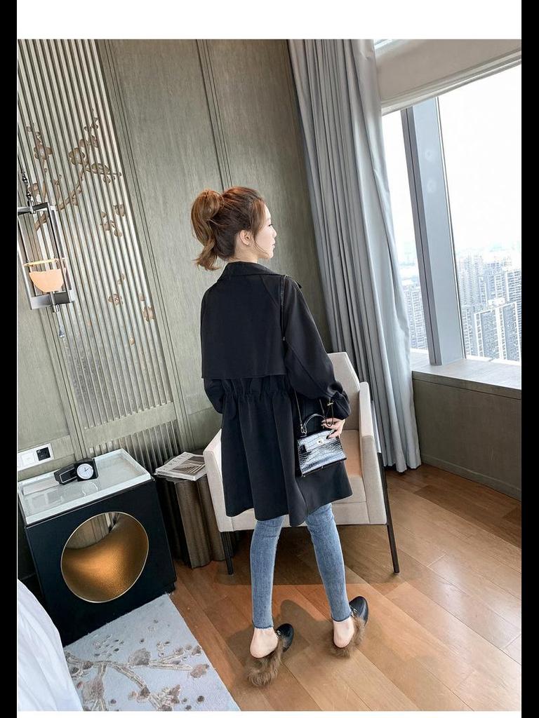 2025 Korean Style Women's Loose Mid-Length Windbreaker: Spring & Autumn Casual Suit Collar Jacket