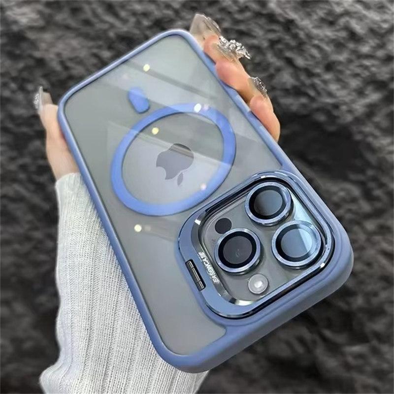 Fashion Ring Stand Case For Magsafe For iPhone 15 14 13 12 11 16 Pro Max Plus Magnetic Wireless Charge Case With Lens Protector